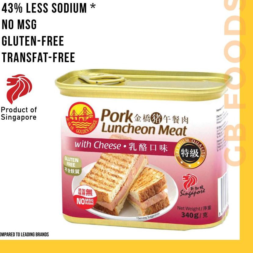 

kodeo5O9a--GOLDEN BRIDGE PORK LUNCHEON MEAT WITH CHEESE 340 g , PREMIUM LUNCHEON MEAT SINGAPORE