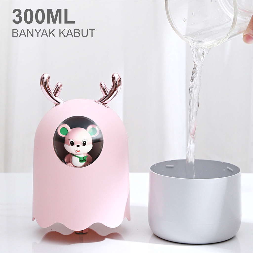 Moi 300ML Mini Humidifier Diffuser Air Purifier Aromaterapy 7 Colour LED Lamp Model Mouse Design