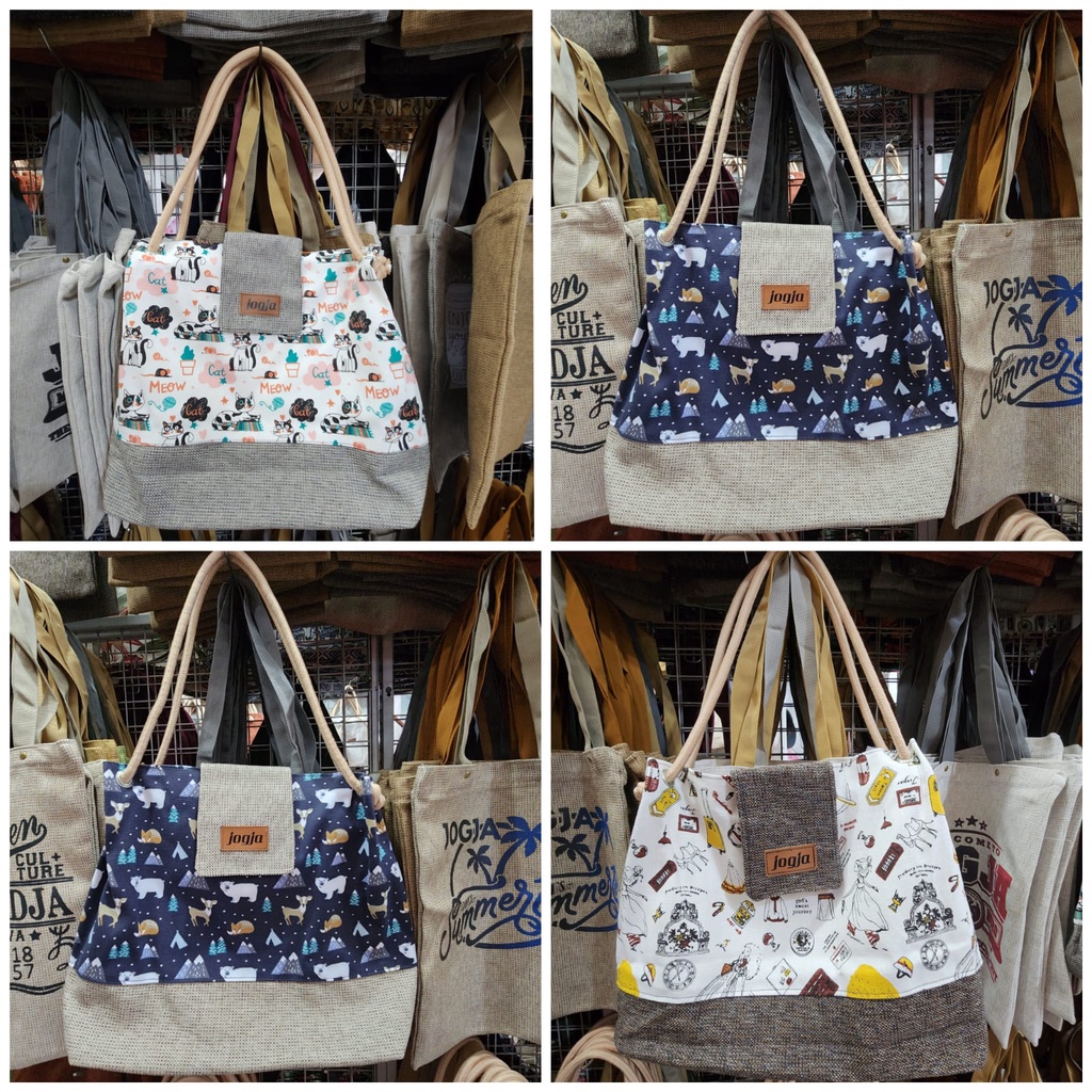 Totebag Wanita Motif Bahan Kanvas Tas Jogja Tote Tas Bahu Tas Jinjing Wanita Tas Tali Sumbu Oleh Oleh Jogja