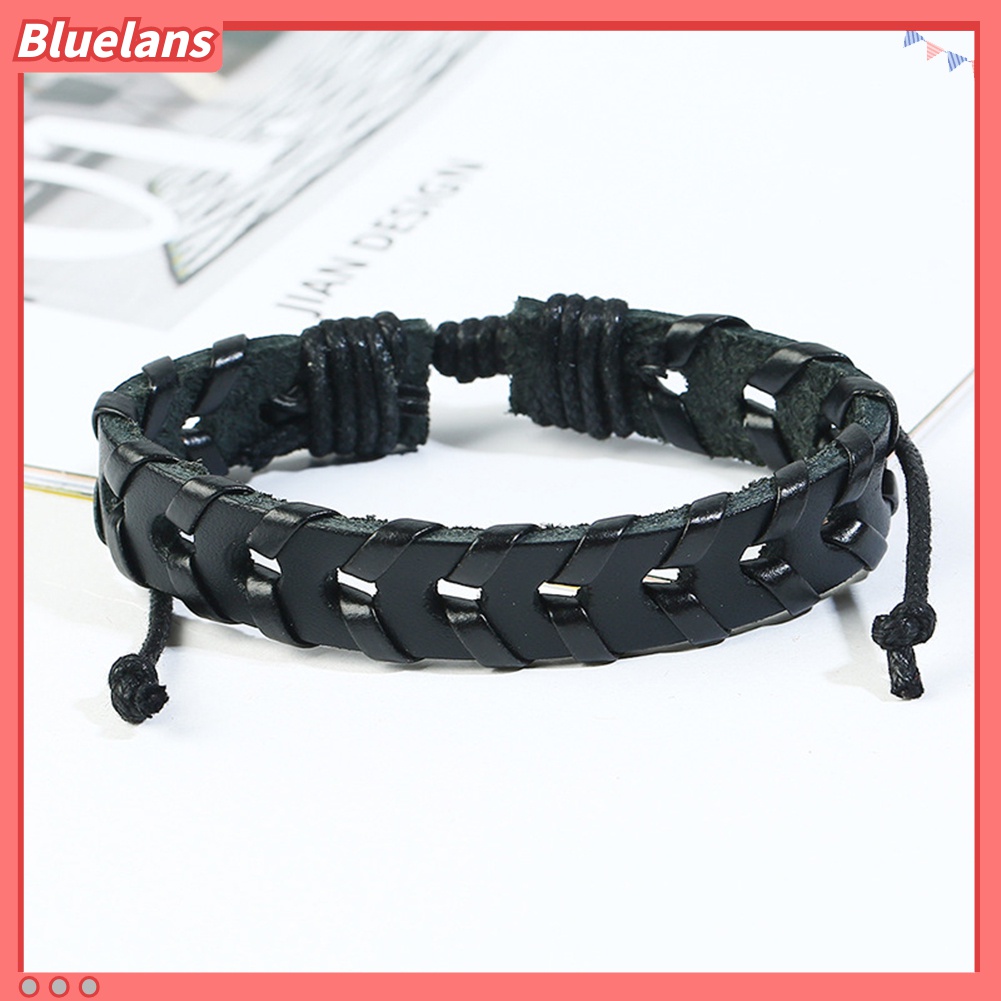 6pcs / Set Gelang Tali Kulit Kepang Multilayer Gaya Retro Untuk Pria