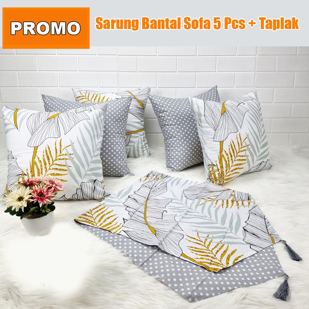 [✅COD] Sarung Bantal Sofa Minimalis (Isi 5 Pcs) + Taplak Meja Dekorasi Ruang Tamu Perlengkapan Rumah