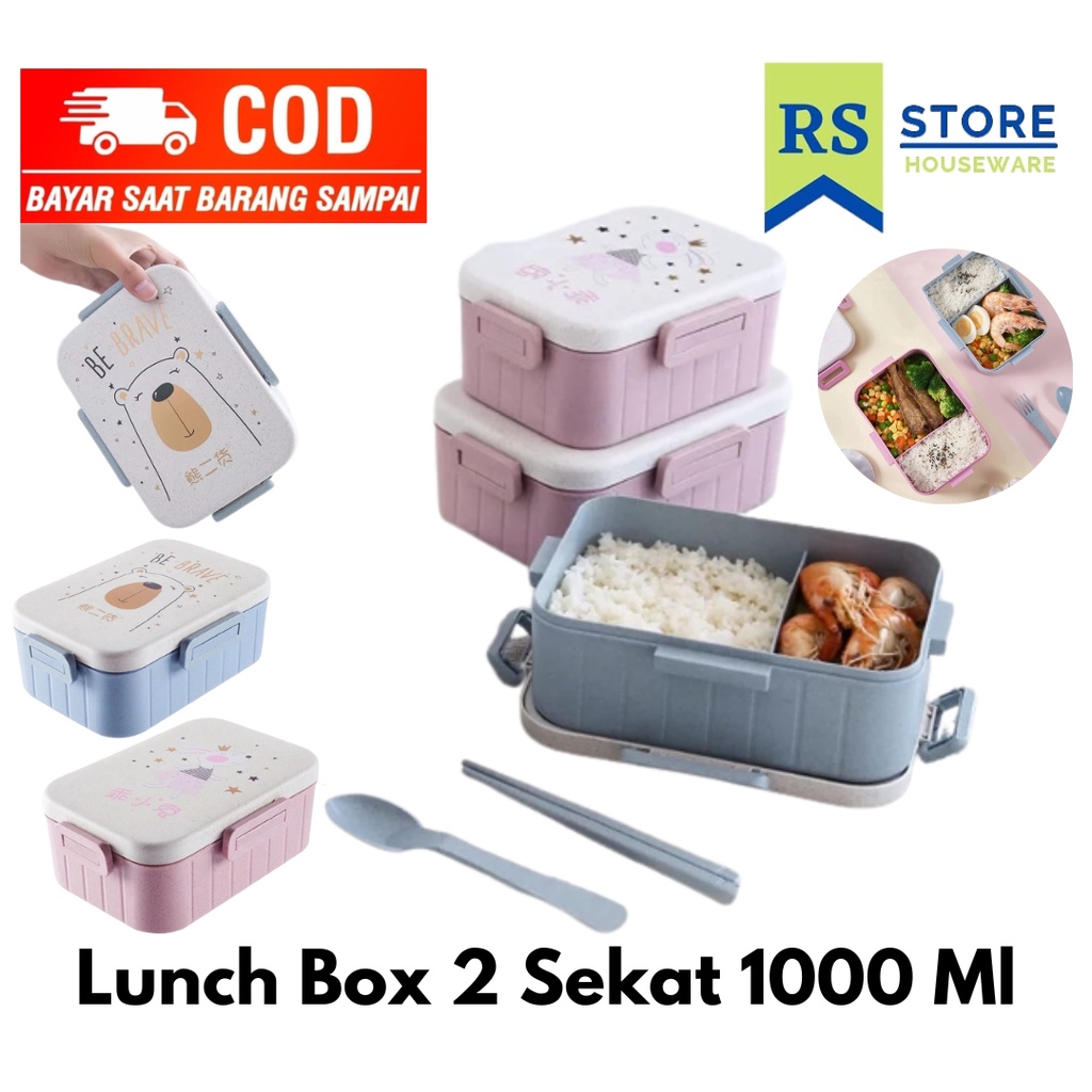 lunch box anak sekolah be brave 1000ml kotak bekal makan set 1 susun bento box serbaguna anti bocor 