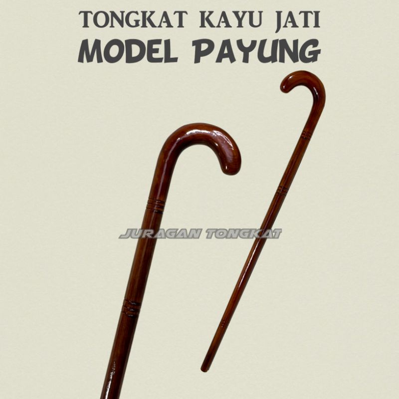 Jual Tongkat Kayu Jati Motif Payung / Tongkat Jalan / Tongkat Kayu / Tongkat Orang Tua / Tongkat