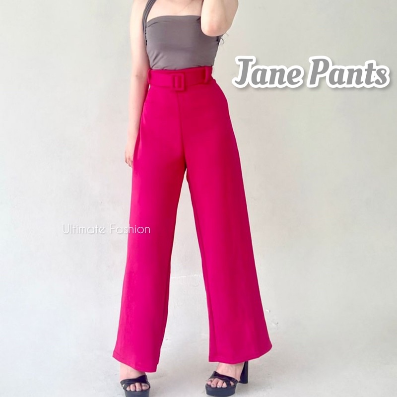 Jane Basic Cullote Pants - Celana Kulot Belt Wanita Scuba Import Premium - Celana Panjang High Quality Korea Kekinian Terbaru  Rakku