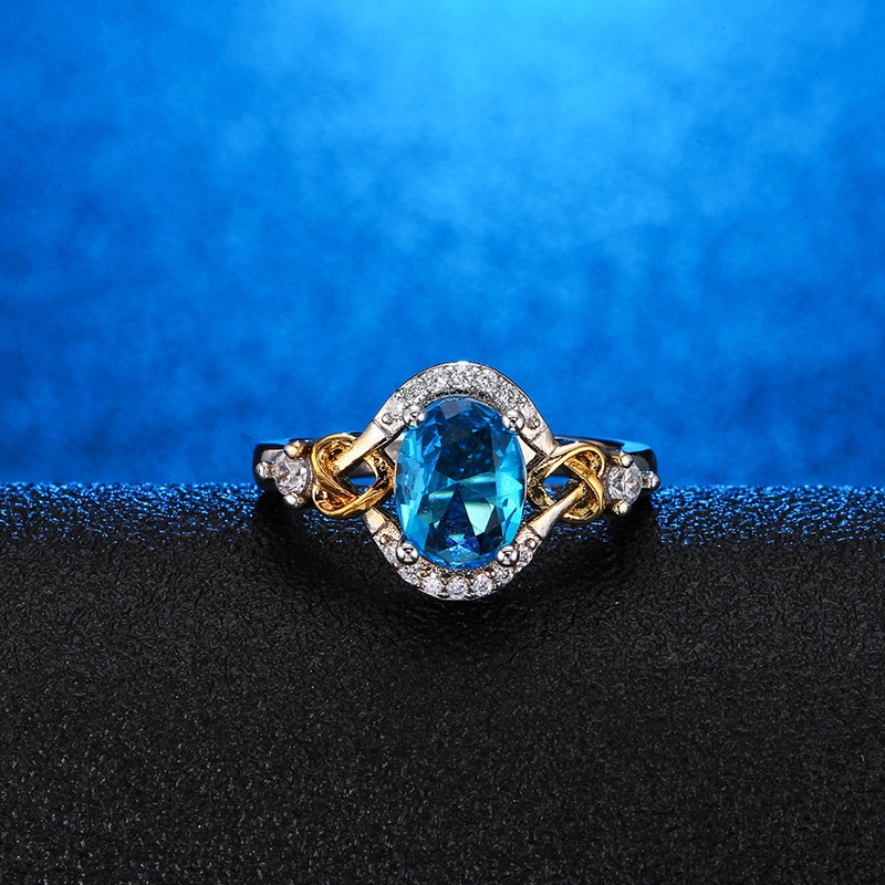 Cincin electroplating Hias zircon Dua Warna Gaya Eropa Amerika Untuk Wanita