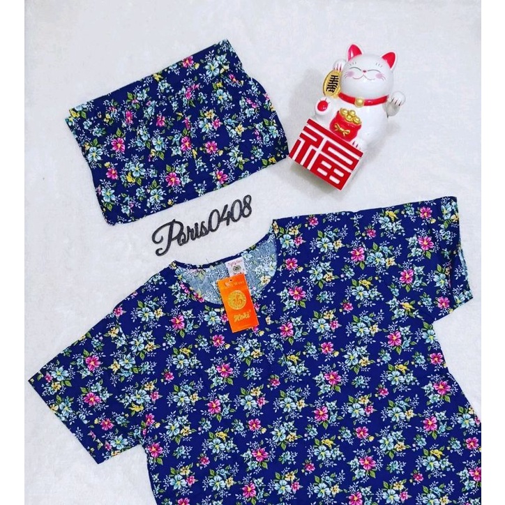 Baju Tidur Piyama HOKI Celana 3/4 katun wanita (bougenville)
