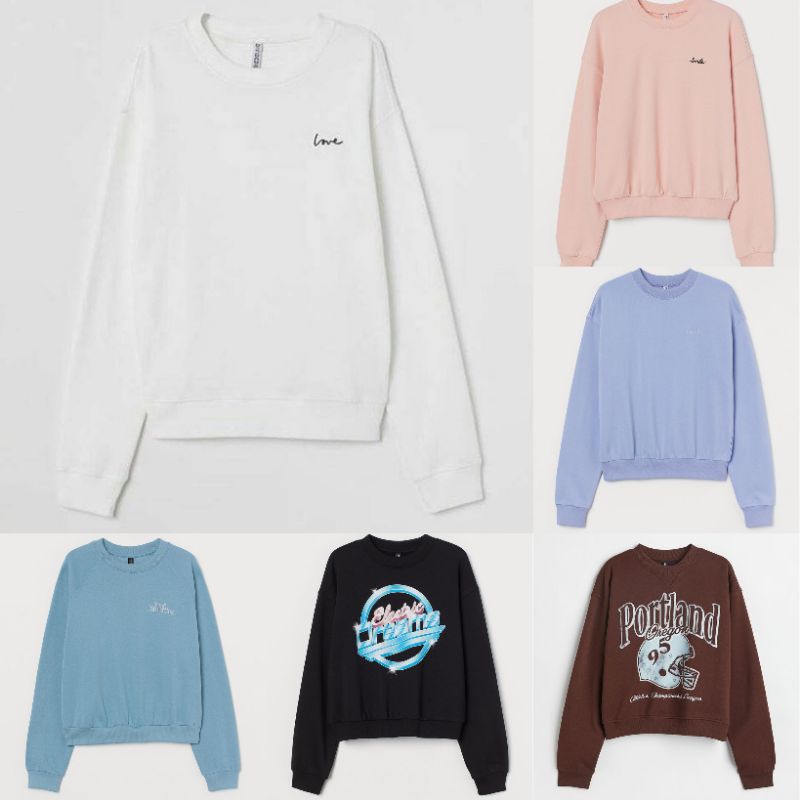 H*M Sweatshirt Embroidery & Printed | Sweater Wanita | Sweatshirt HnM
