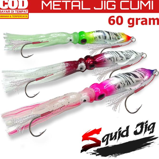 Metal Jig Cumi Full Gid Fosfor Pancing Siang Malam Mata Belo Killer