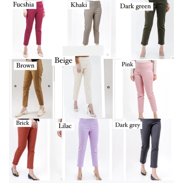 Basic Ankle Pants khaki fuchsia fuschia brick pink brown dark green lilac benangjarum benang jarum b