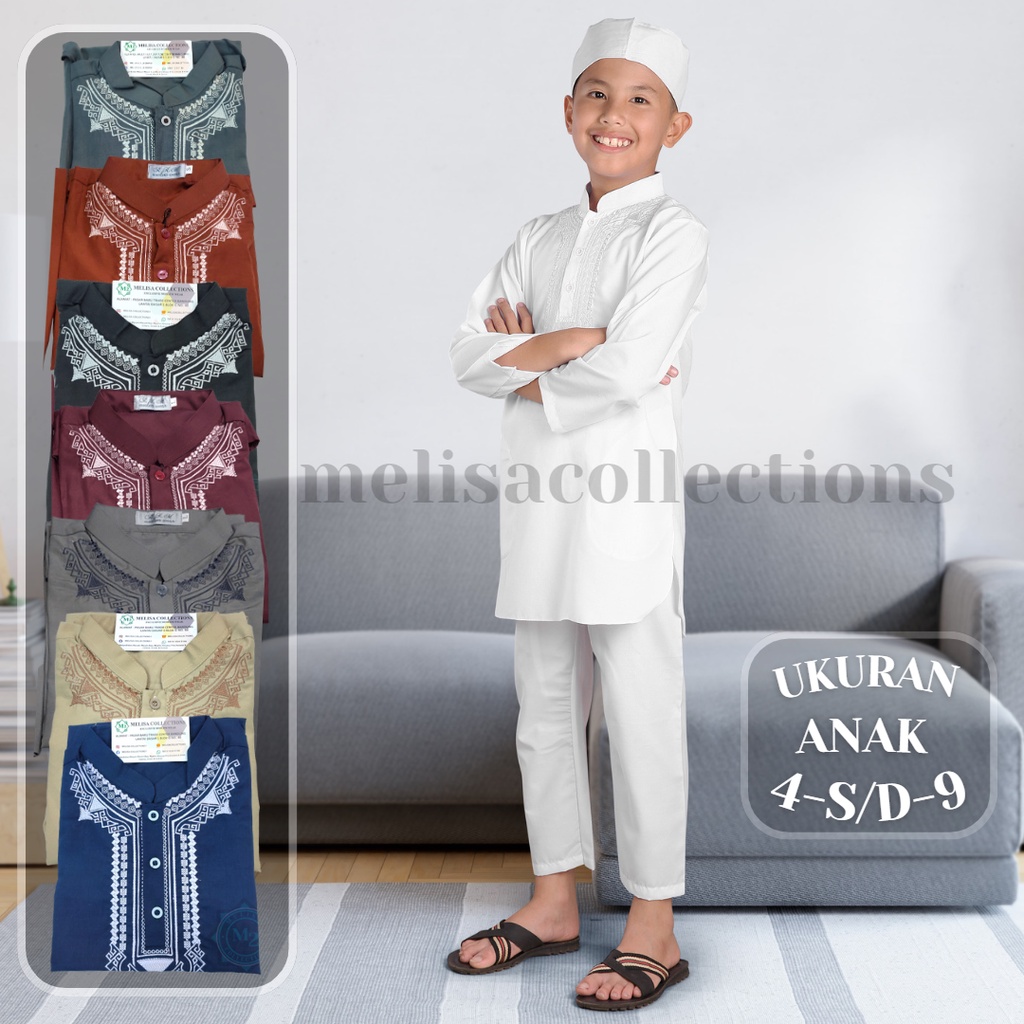 baju koko anak setelan pakistan anak bahan poli katun warna putih bersih size 4 5 6 7 8 9