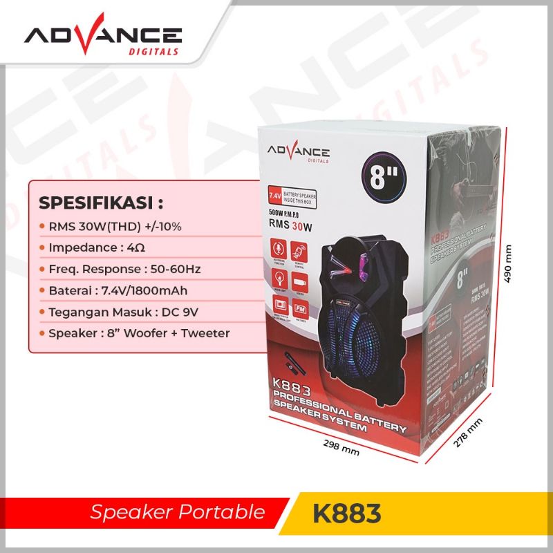 Speaker Advance K883 Meeting Bluetooth Portable Plus Mic Wireless Karaoke pengajian senam Gitar