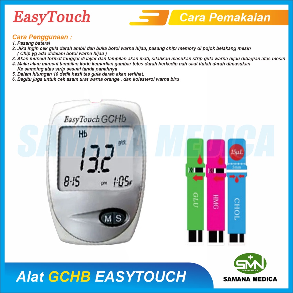 Alat Tes GCHB Darah Gula Darah, Kolesterol, Hemoglobin EASYTOUCH GCHB Promo Murah FREE PAKING KARTON