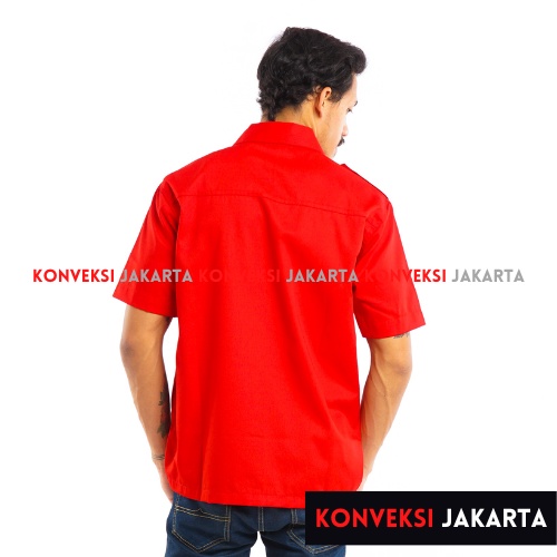 Baju Kemeja PDL Lengan Pendek Pria - Seragam Pakaian Kerja Taktikal Tactical Dinas Lapangan Outdoor Gunung Material American Drill Warna Merah - Konveksi Jakarta Official