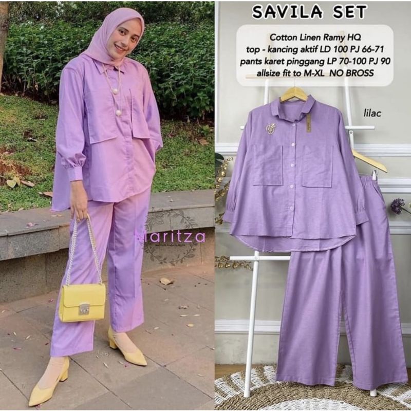 Savila Set Setelan Atasan Bawahan Baju Muslim Wanita Kekinian Busui Freindly Bahan Linen Premium Terlaris