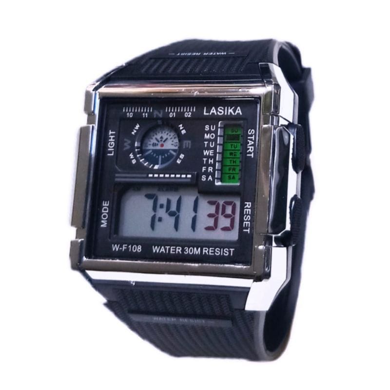 Jam Tangan Lasika W-F108 Digital Sergi Strap RUBBER anti air