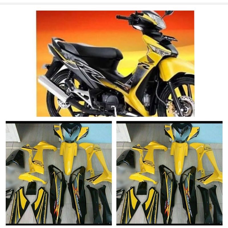 cover body motor Supra x new 125 Batman  full set halus kasar + bonus striping warna kuning