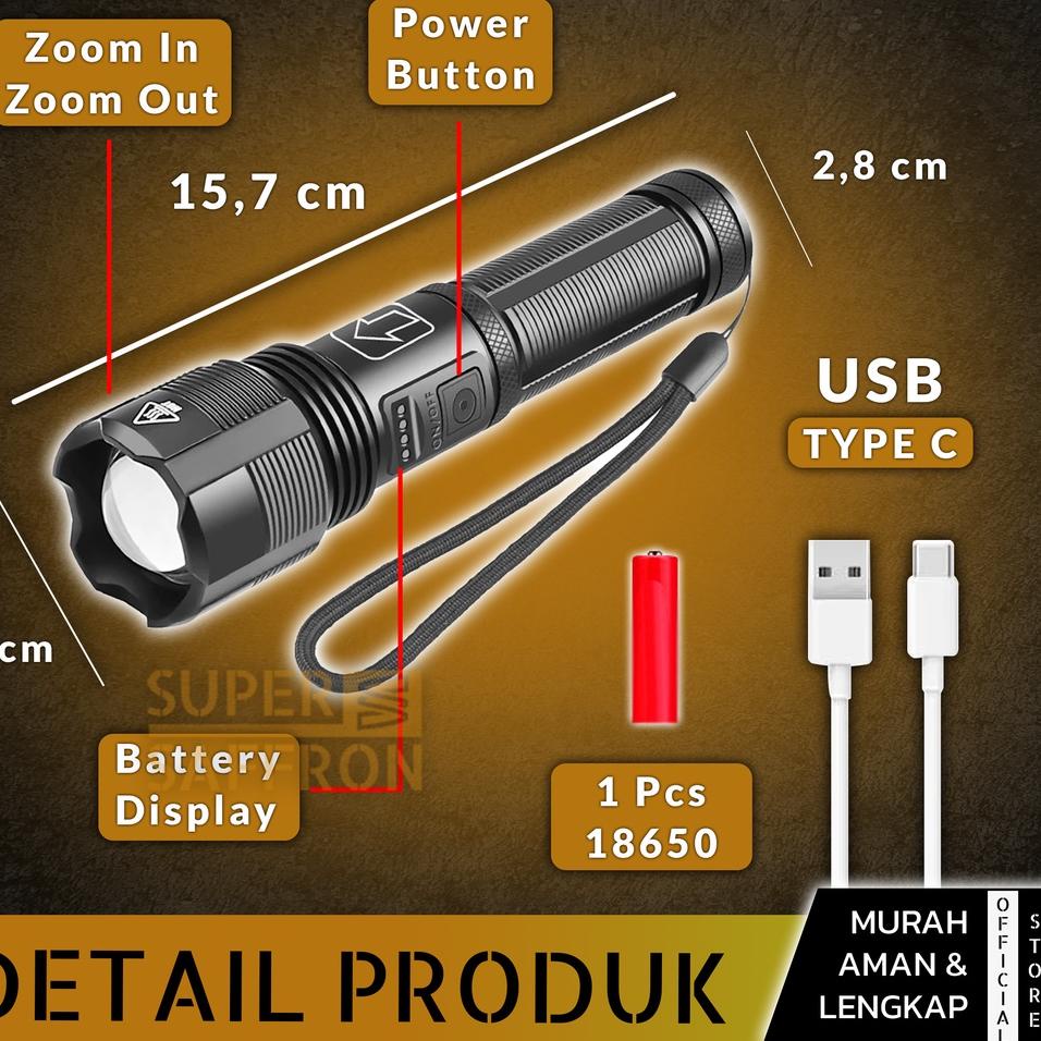 O2Y1 Senter USB Super Terang  Type C Brighty Flashlight XHP50 Tahan Air 8NE