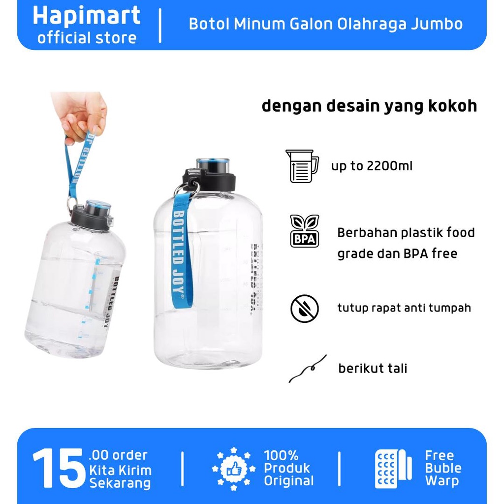 Botol Minum Motivasi Galon Tempat Penyimpanan Air Kekinian 2.2 Liter