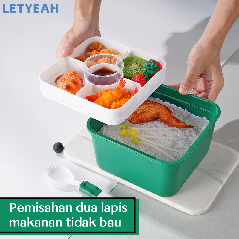 letyeah Kotak makan anti tumpah dengan sauce cup /1600ml lunch box tempat makan double layer/salad box