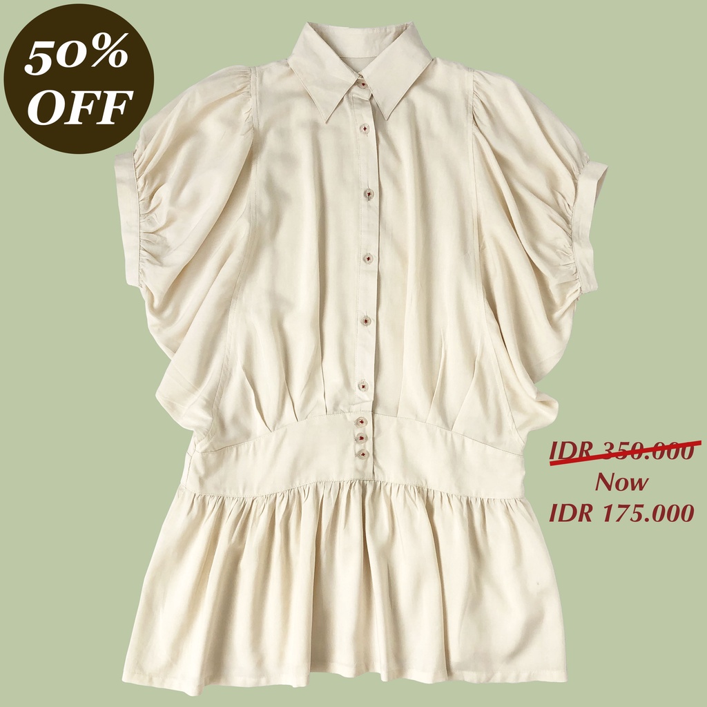 BLUS TUNIK KEMEJA BATWING RAYON PREMIUM PUTIH GADING IVORY KOREA IMPOR