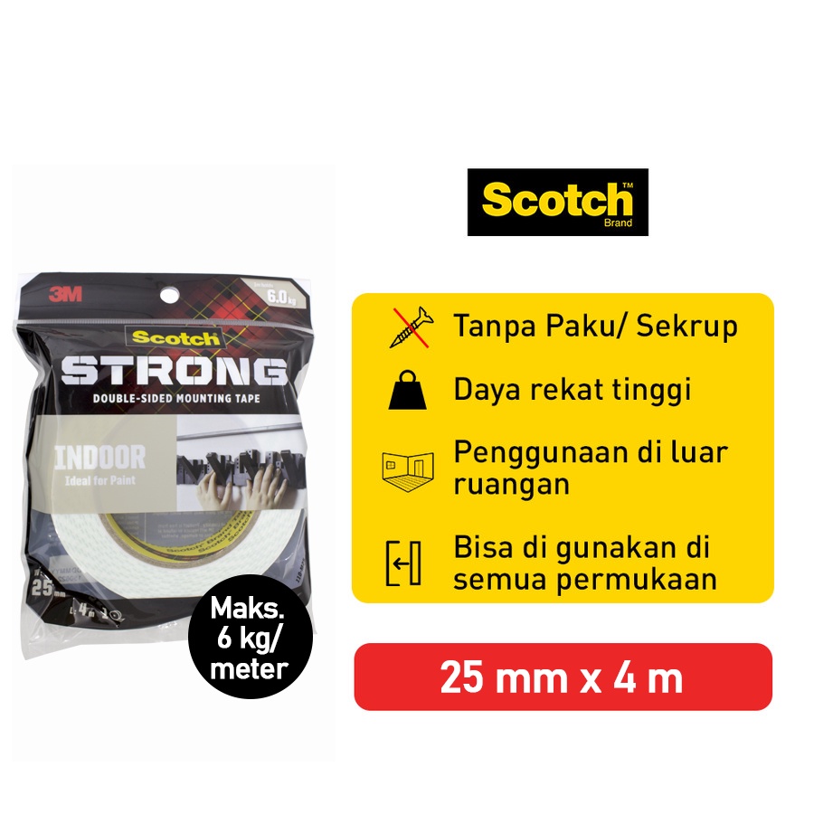

Tchome 3M SCOTCH STRONG Perekat Isolasi Indoor Mounting Tape 25mmX 4m 110-M25