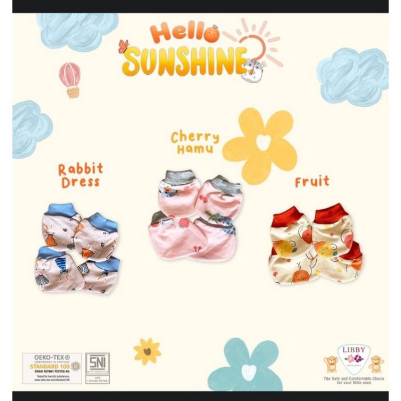 3 Set Sarung Tangan dan Kaki Libby motif print