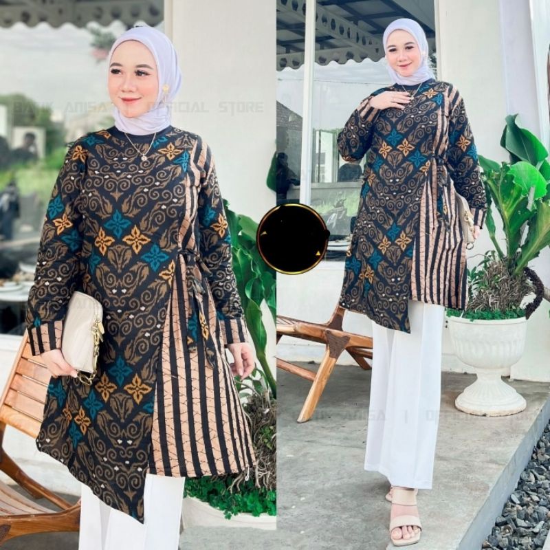 Atasan Tunik Lengan Panjang Tunik Batik Modern Wanita Jumbo size m-3 L