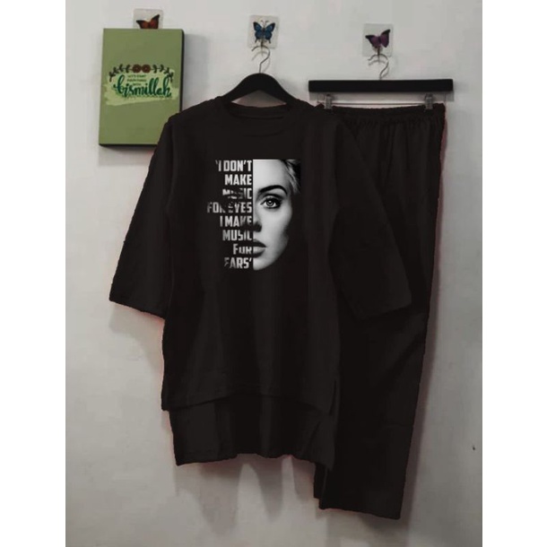 Jual New Setcel Talita Oversize Viral Setelan Kaos Crinkel Sablon Ld