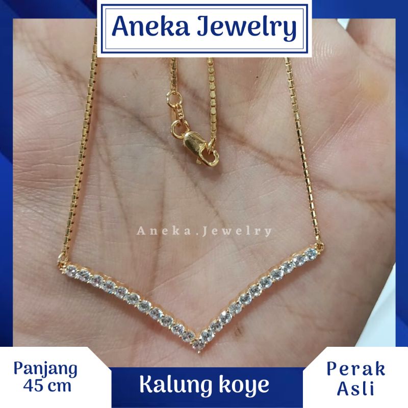 Kalung Koye V Mata Baris, Perak 925, Sepuh Emas Kuning