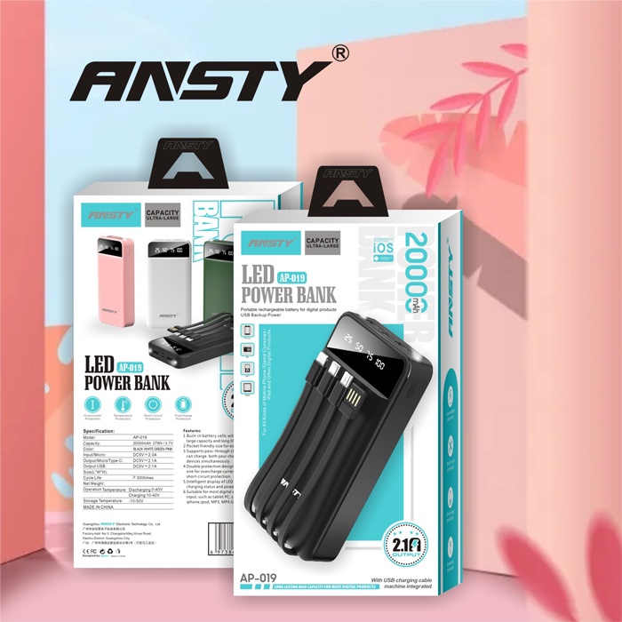 ANSTY POWERBANK AP-019 - POWERBANK 2 USB KABEL MICRO LIGHTNING TYPE C