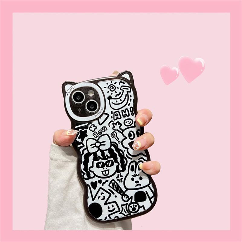 Soft Case Silikon Motif Graffiti Warna Hitam Untuk iPhone 14 13 12 11 Pro Max X Xr Xs Max 8 7 6 6s Plus