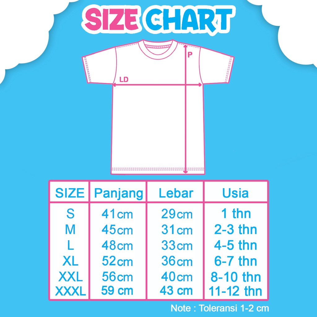 Kaos Custom Karakter Desain Terbaru Sangat Menarik Anak 1-12 Tahun Unisex