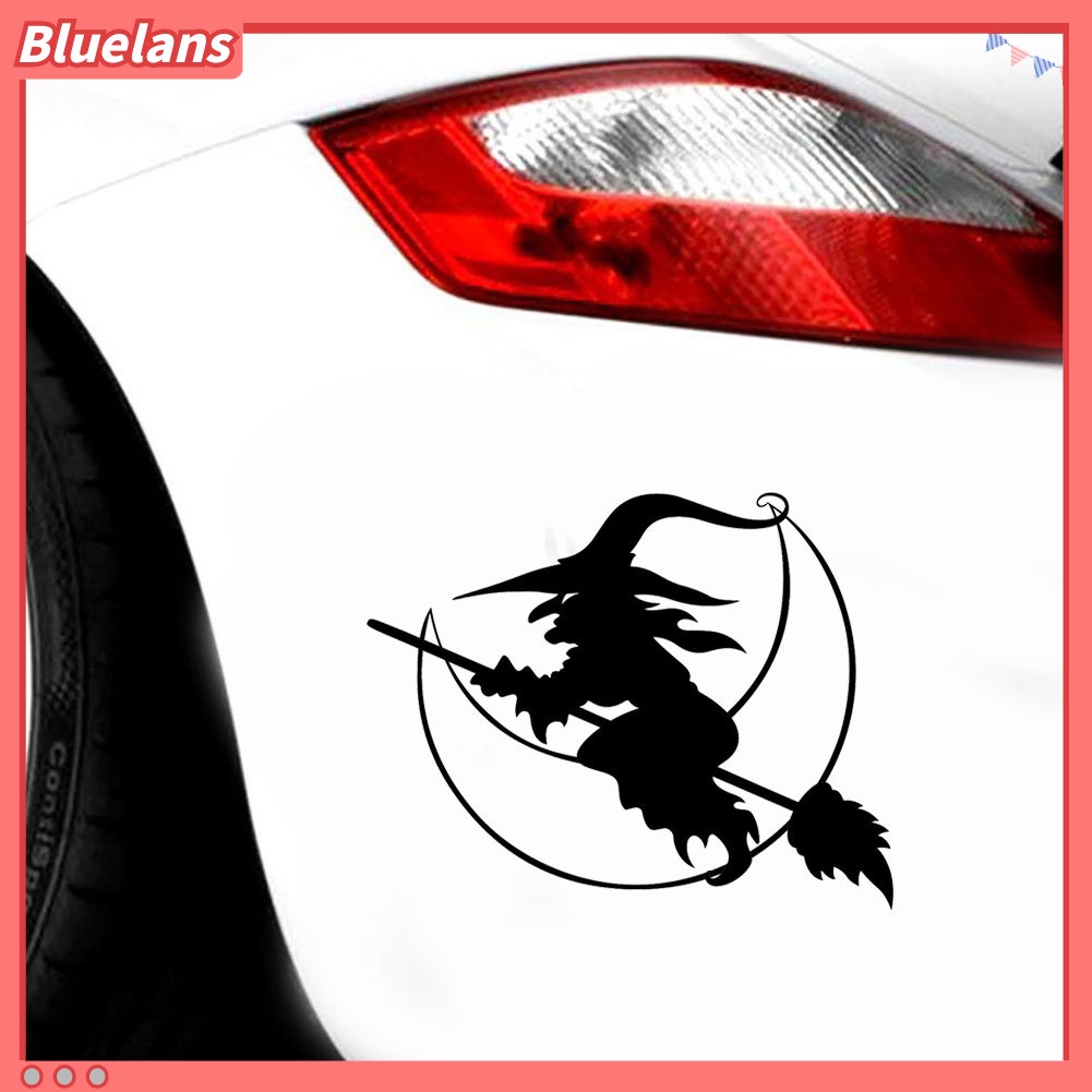 Stiker Decal Motif Penyihir Sapu Bulan Halloween Untuk Dekorasi Body Bumper Jendela Mobil