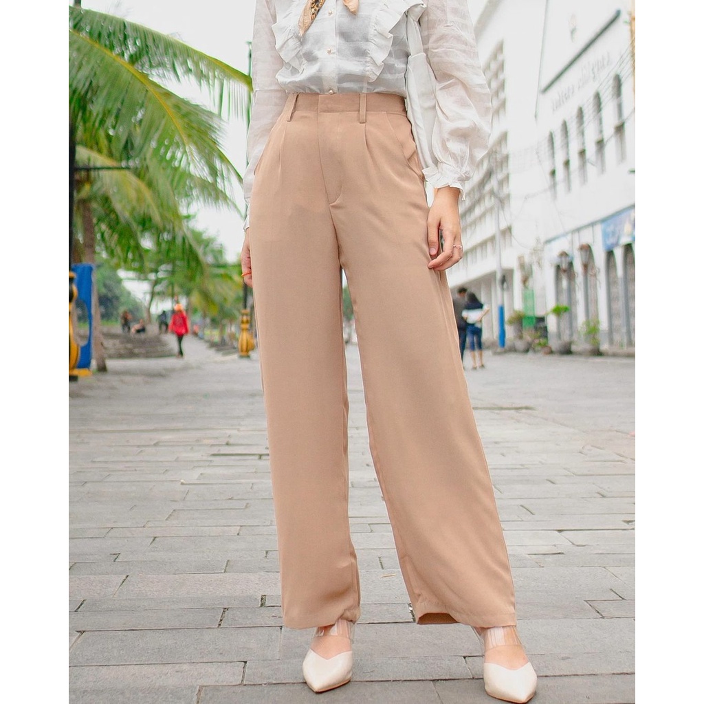Loose Pants Trousers Wanita Anti Kusut (Bahan Tebal) - Celana Kulot Highwaist Wanita Bahan Jatuh Celana Kantor Formal / Casual