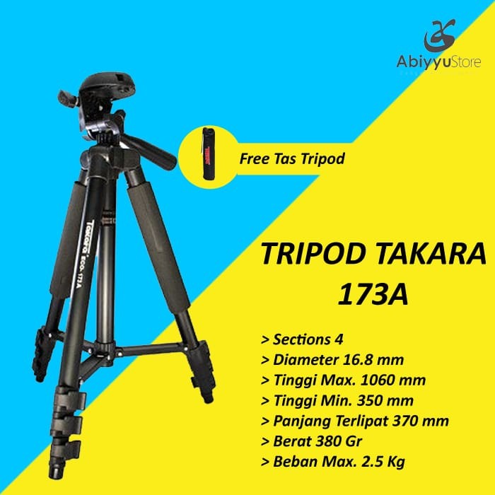 Tripod Tripod Takara Eco-173A Kamera Mirrorless | HP | DSLR(P1W5) Tripod Kamera dan HP Tripod Standi