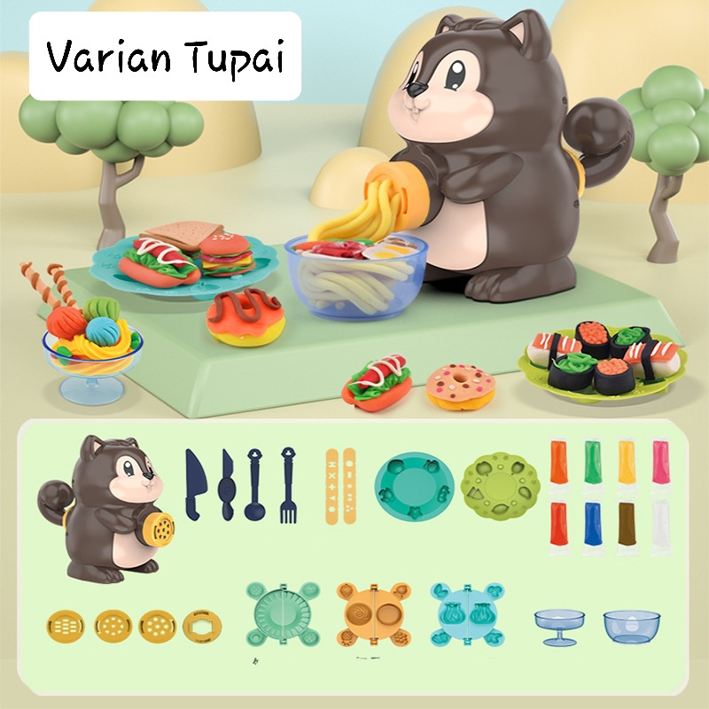 [JS18](BX168)Mainan Anak Plastisin Dan Cetakan Set Lengkap Motif Dino Dan Tupai / Mainan Lilin Plastisin / Mainan Playdough