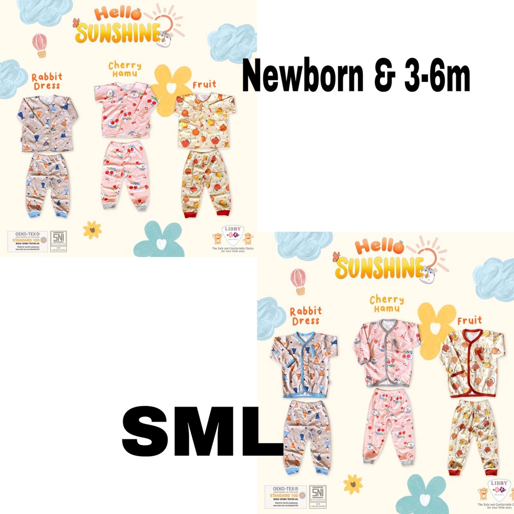 Libby Stelan Baju Kancing Depan Panjang + Celana Panjang 0-3m 3-6m SML