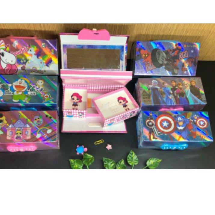 

[KODE 0MYAE] kotak pensil KODE 3 TINGKAT metalik 3dimensi/pencil case password/kotak pin
