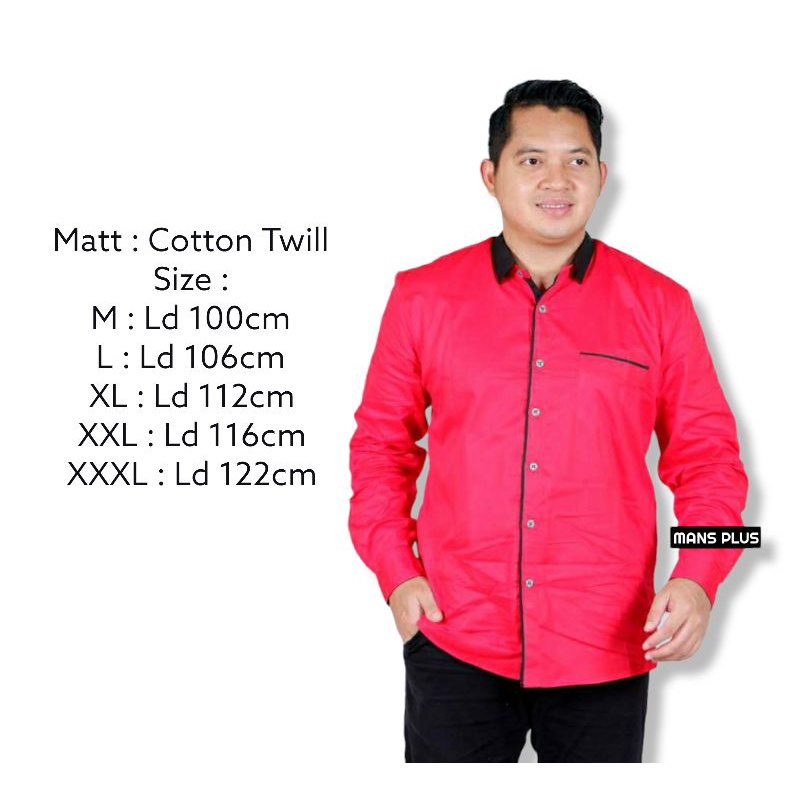 Kemeja Pria Merah Polos Kombinasi Lengan Panjang Ukuran M L XL XXL XXXL z3