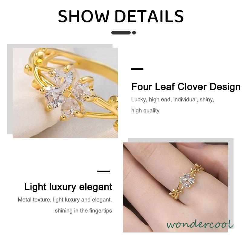 Cincin Bentuk Daun Clover Warna Emas Dan Silver Untuk Wanita Fashion Korea-Won