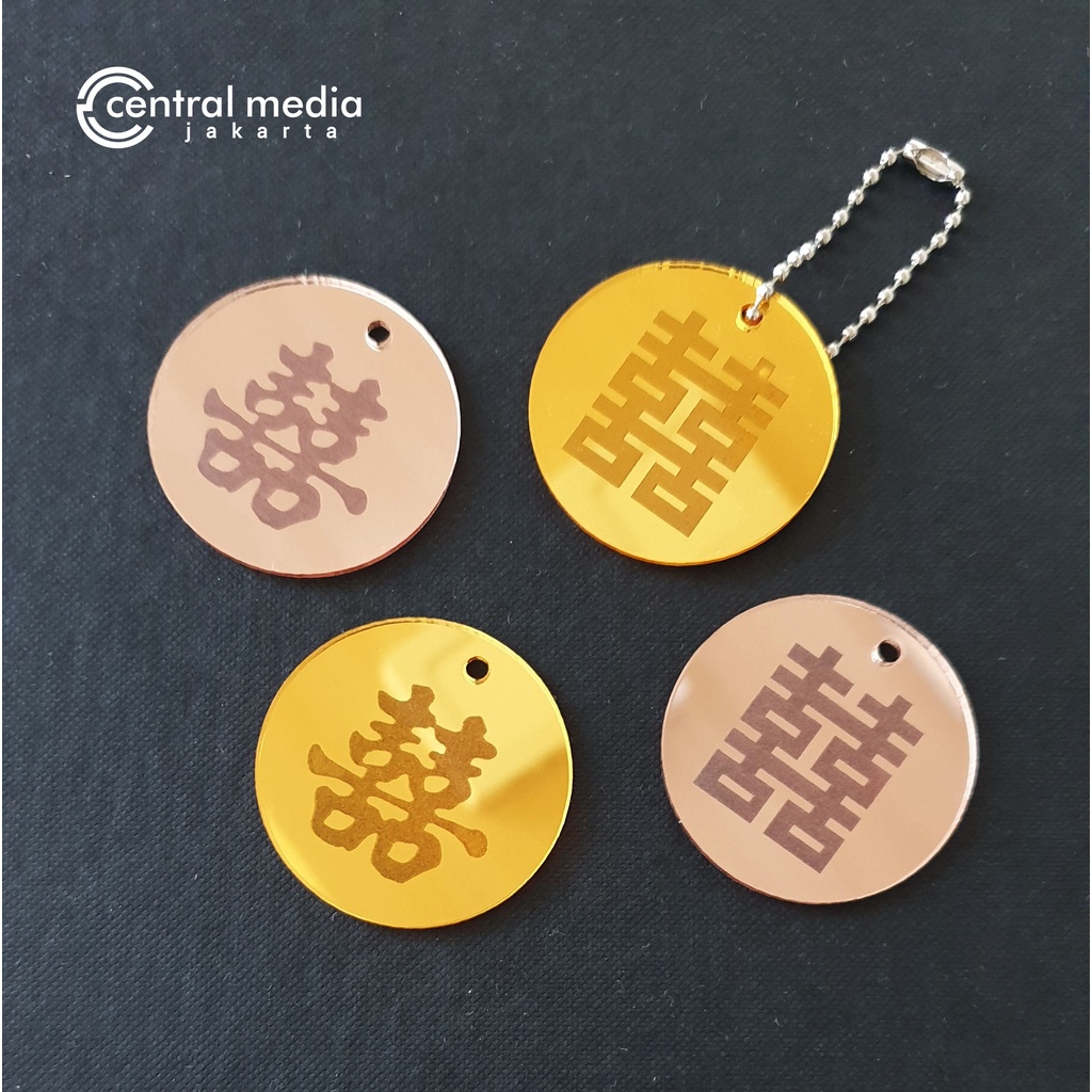 Hang Tag Shuang Xi Akrilik Mirror gold rosegold