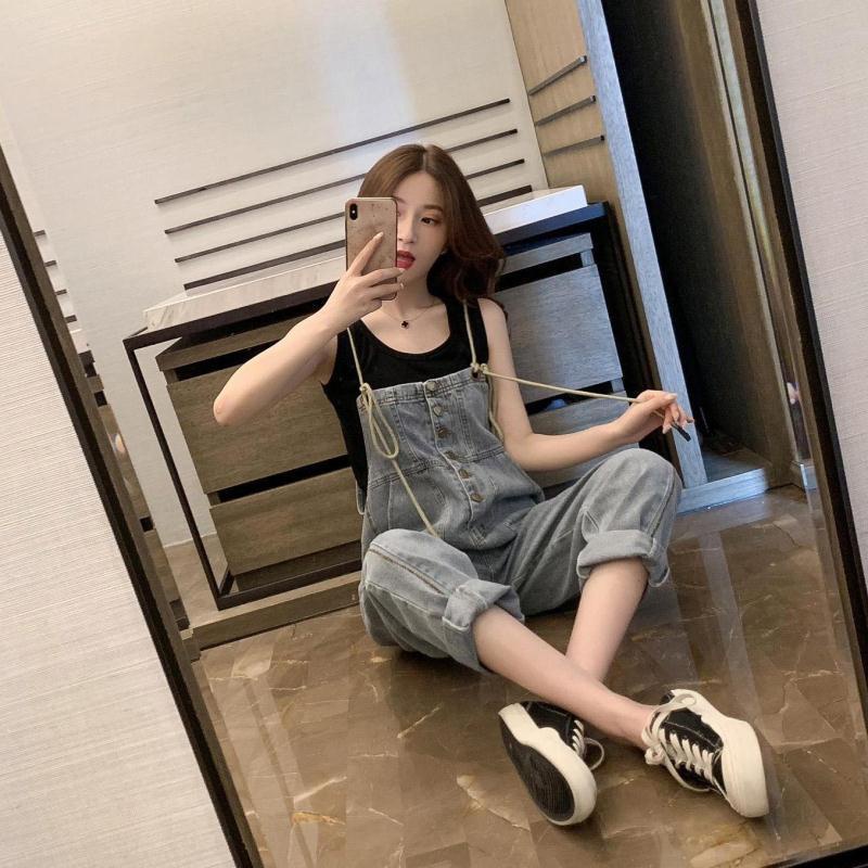 Jeans Jumpsuit Celana Kodok Celana Tali Ikat Celana Wanita Longgar Lebar Kaki  Celana Jumpsuit Foashion Korean Style Celana Denim