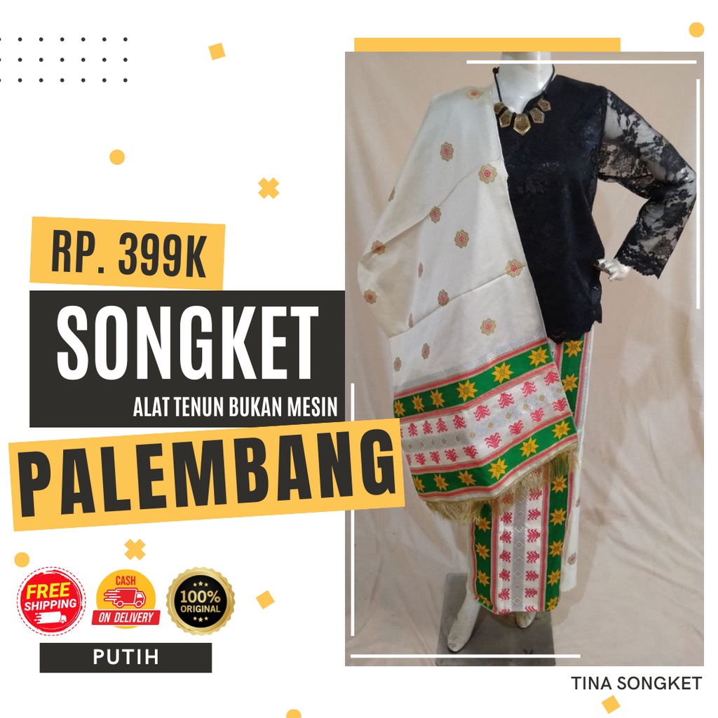 Kain Songket Khas Palembang Set Batak TumTum Cantik ManisPutih
