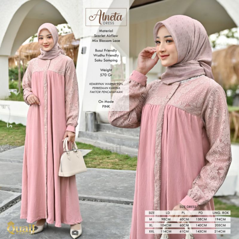 Pesenan alneta dress Pink size M ori by quail hijab