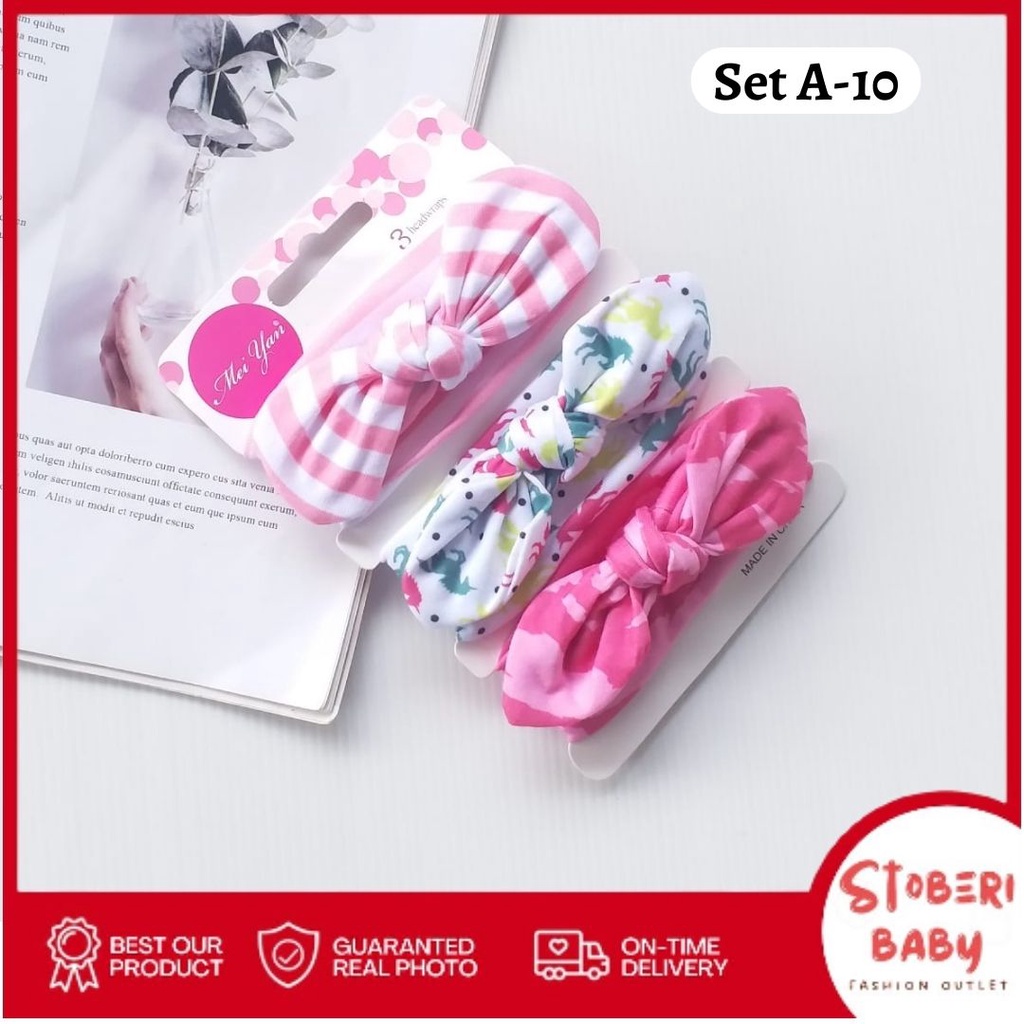 stoberi baby - BANDANA MOTIF A Bandana Set isi 3 Motif Beda / Headband Bayi Newborn Anak Perempuan Part 2