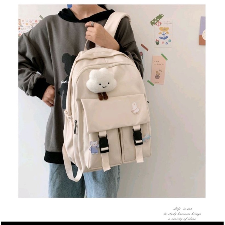 [import asli] Tas gaya Korea sekolah &amp; kerja santay free pin boneka