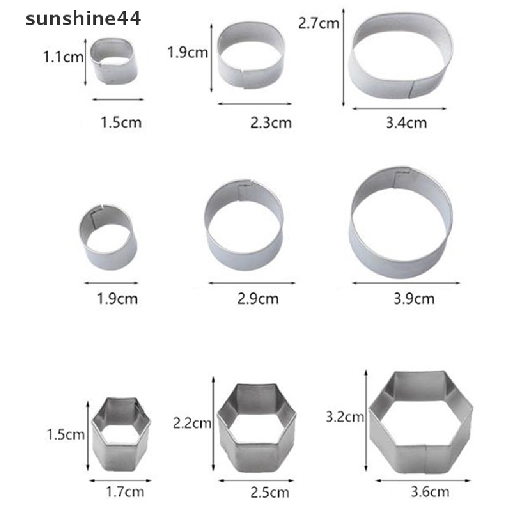 Sunshine 24Pcs / lot Cetakan Pemotong Tanah Liat Bentuk Geometri Bulat / Kotak Bahan Stainless Steel