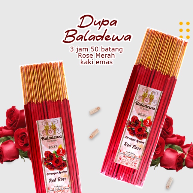 Dupa/Hio Wangi Harum Red Rose Merah Baladewa 3 Jam Kaki Emas 50 Stick