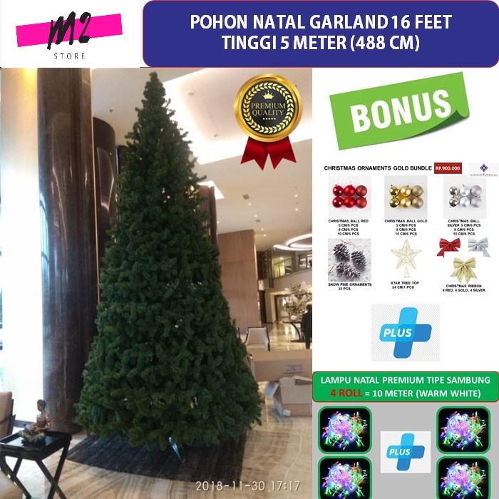Pohon Natal Besar 5 Meter 16 Feet Bonus Hiasan Dan Lampu-Tipe Garland