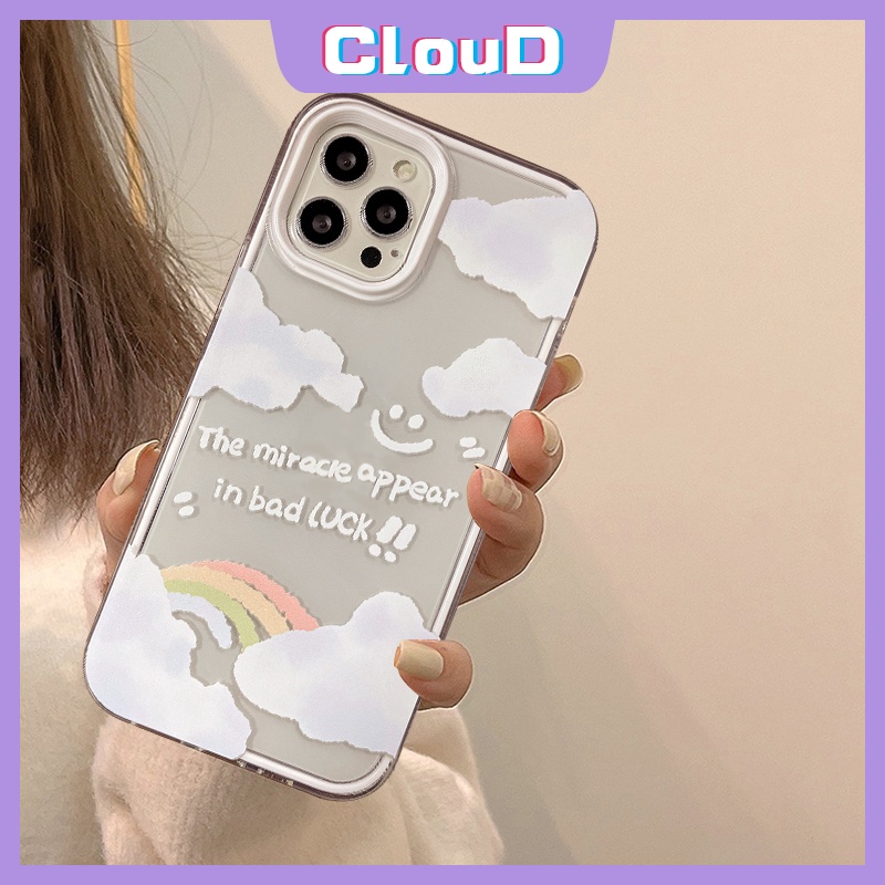 Soft Case Tpu Bening Desain Awan Pelangi Tersenyum Tahan Banting Anti Jatuh 3 In 1 Untuk IPhone 11 13 12 Pro Max XR XS Max X 7 8 Plus SE 2020